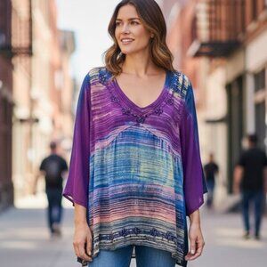 Greater Good BOHO Embellished Tie Dye Top Sz S/M  200D